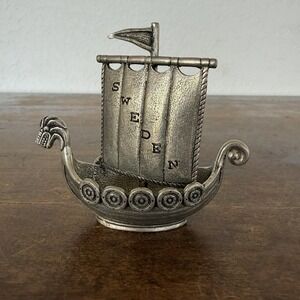 Vintage Swedish Viking Longship Pewter Figurine S W E D E‎ N Decor